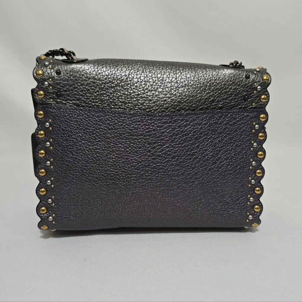 Coach Restored Parker 18 With Scallop Rivets Pewter/Metallic Eggplant Purse